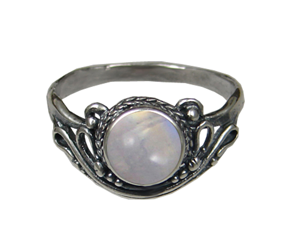 Sterling Silver Ring with Rainbow Moonstone Size 9
